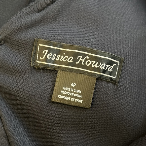 Jessica Howard Ruffled V Neck Navy 
Scuba Gown Size 4P - Picture 12 of 14
